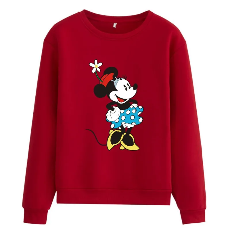 Disney Cartoon Minnie Mouse Dancing Korean Fashion Autumn Winter Hoodies Ladies Long Sleeve Fleece Thick Mulheres Sweetshirts