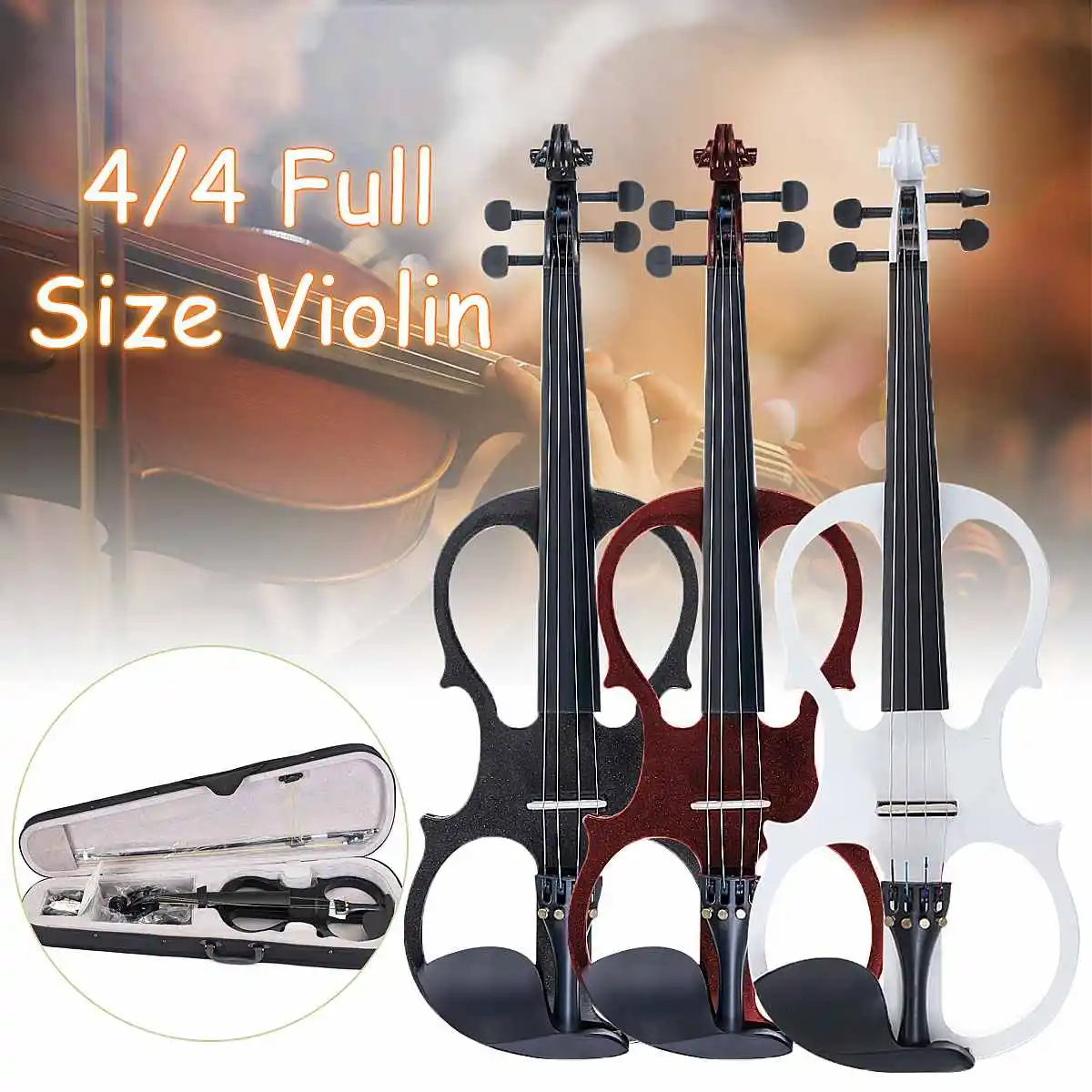 

4/4 полноразмерный двусторонний электрический набор для скрипки для начинающих из липы, струнный инструмент с чехлом, фитинги, кабель, наушн...