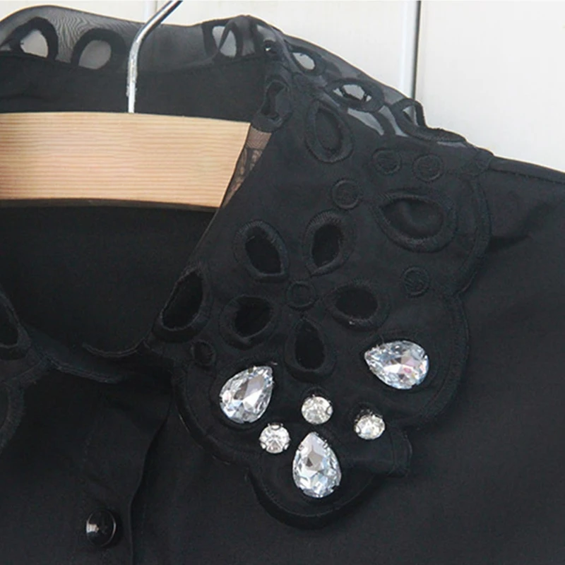 

Cotton Detachable Half Shirt Blouse Hollow Floral Lace Rhinestone Fake Collar F42F
