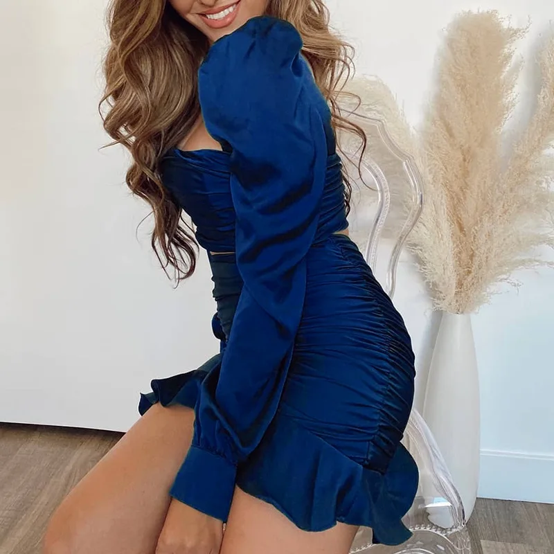 

Women Skirt Set Spring Summer Fashion Women's Sexy Crop Top Pleated Ruffle Skirt High Waist Short Skirt Two Piece Set Donsignet