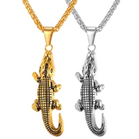 collare crocodile pendant rock men 316l stainless steel gold color chunky necklace hippie animal men jewelry p180
