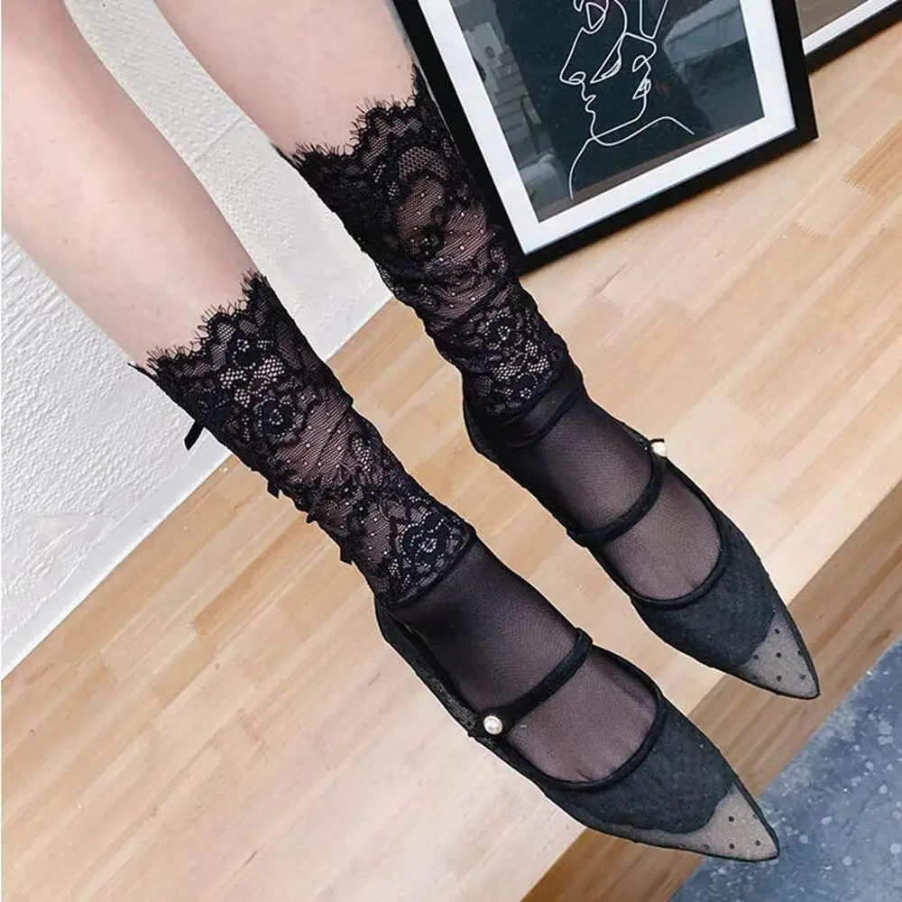 Мода 2019 Новый Для женщин Винтаж шнуровка носки лента с принтом в комплекте