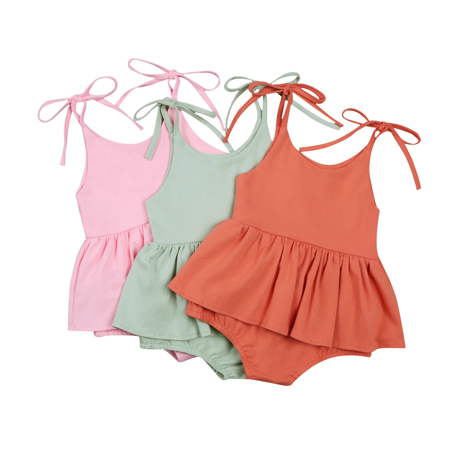 

Newborn Baby Girl Strap Bodysuit Cute Sleeveless Solid Color Tutu Jumpsuit Summer Clothes