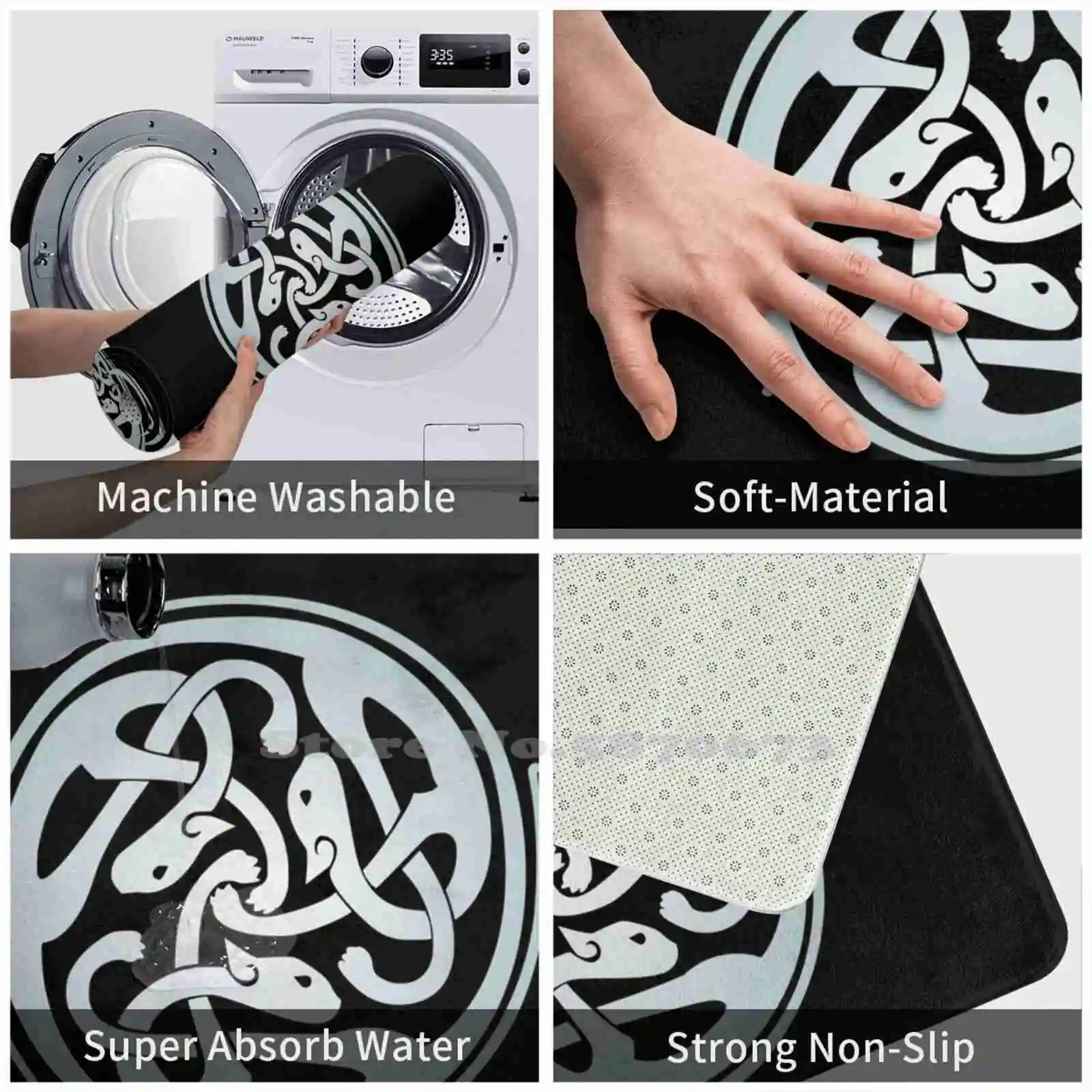 Коврик для двери "Кошачьи узоры" с изображением северных котят, узлов и рун. Вдохновлен мифологией Ирландии и северной Европы.