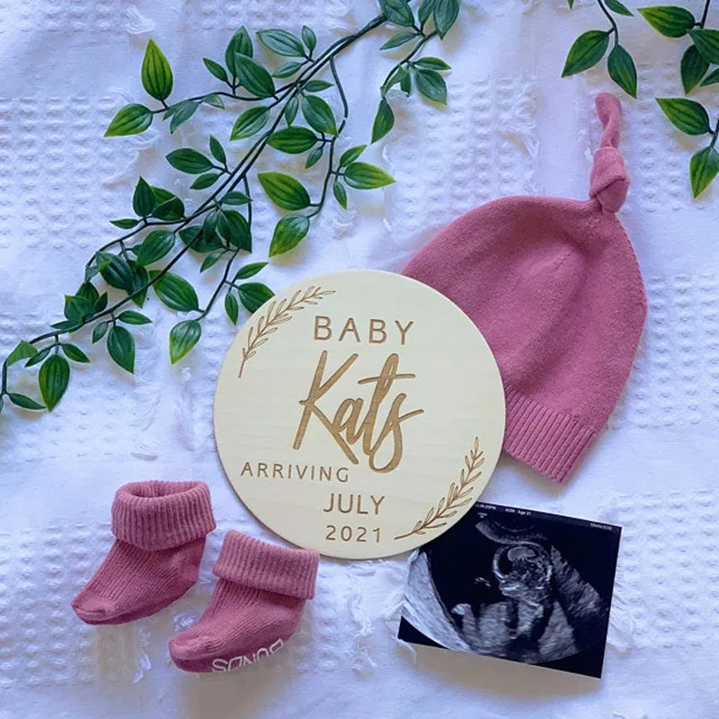 

Деревянный Цветочный знак имени ребенка, настраиваемый гравированный налет объявления о рождении, бирки о рождении, реквизит для фотосесси...