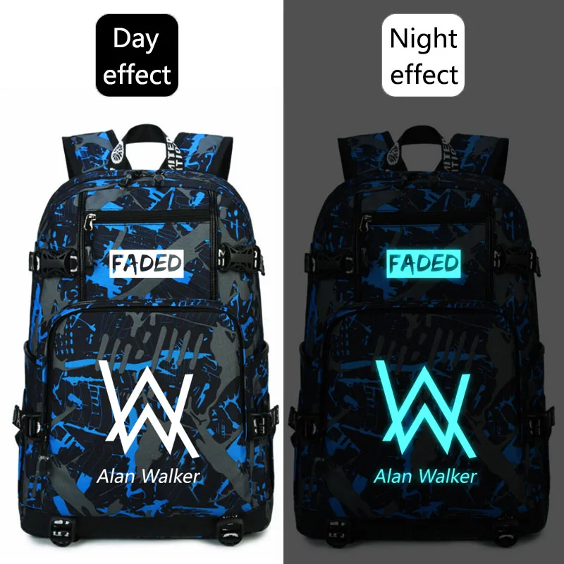 Style-4 Alan Walker, потертый школьный рюкзак, светящийся Рюкзак Студенческая сумка, рюкзак для ноутбука, повседневный рюкзак, светится в темноте для подростков - Цвет: Style-4