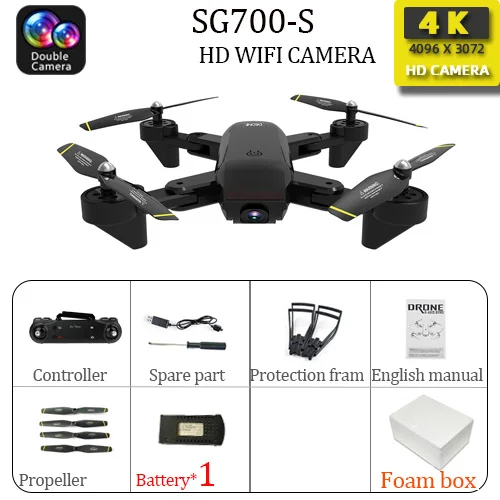4K black 1B SG700 SG700S Дрон с камерой 4k 1080P 720P HD камера Дрон Профессиональный Дрон дрона Квадрокоптер игрушка-Вертолет игрушка - Цвет: 4K black 1B