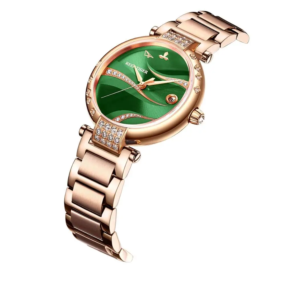 

Reef Tiger/RT New Arrival Red Dial Women Fashion Watch Stainless Steel Bracelet Automatic Movement Rose Gold Case RGA1589