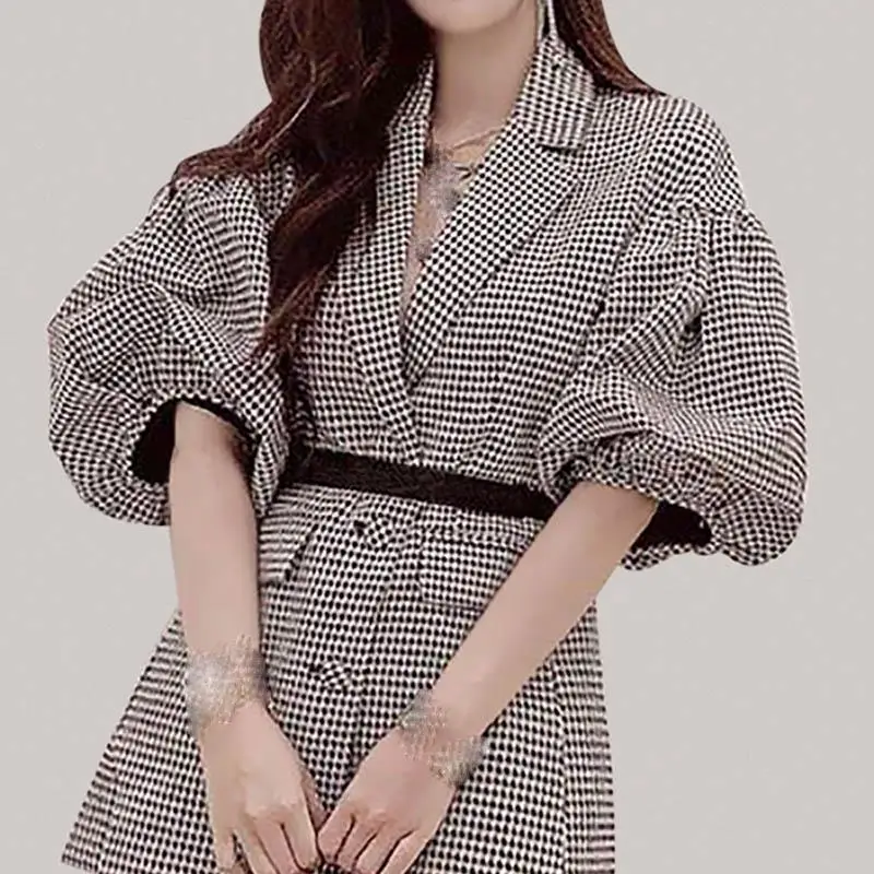 2020 новые женские костюмы рабочие блейзеры Платья клетчатые Длинные куртки с