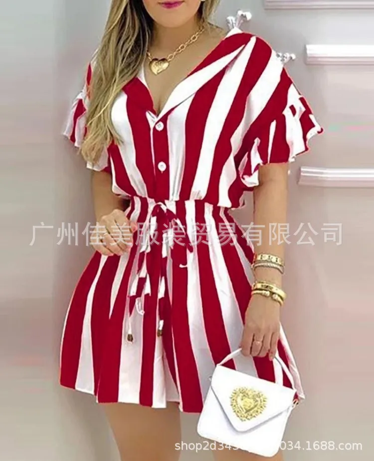 

Sweet Lady Fashion Stripe Shirt Dress Elegant Office Lady Street Wear Dresses Short Sleeve Loose Casual Vestidos Outwear Women