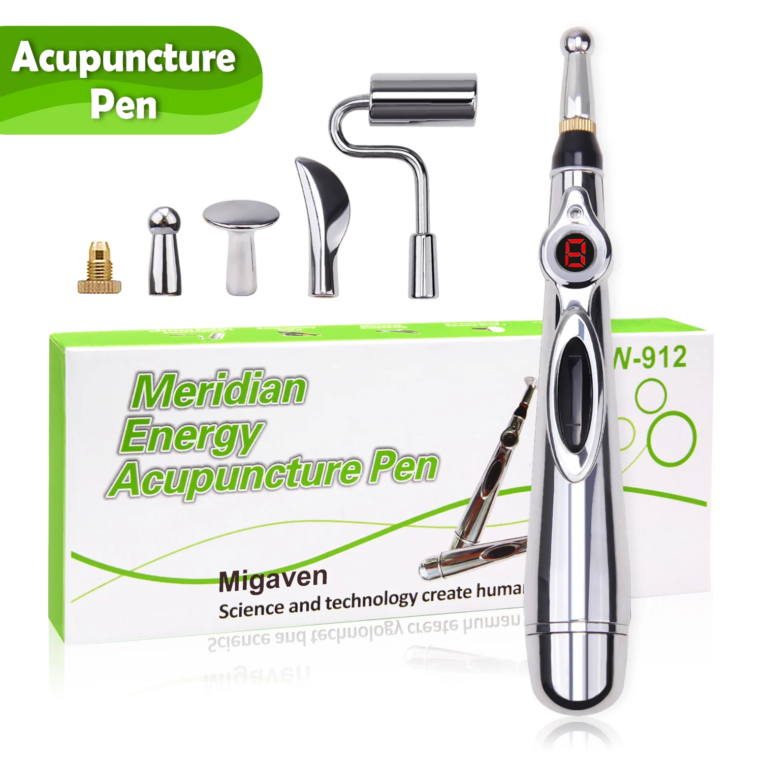 

Acupuncture Pen Electronic Acupuncture Meridian Therapy Machine Energy Pens Massager Relief Pain Tools Set with 5 Massage Heads