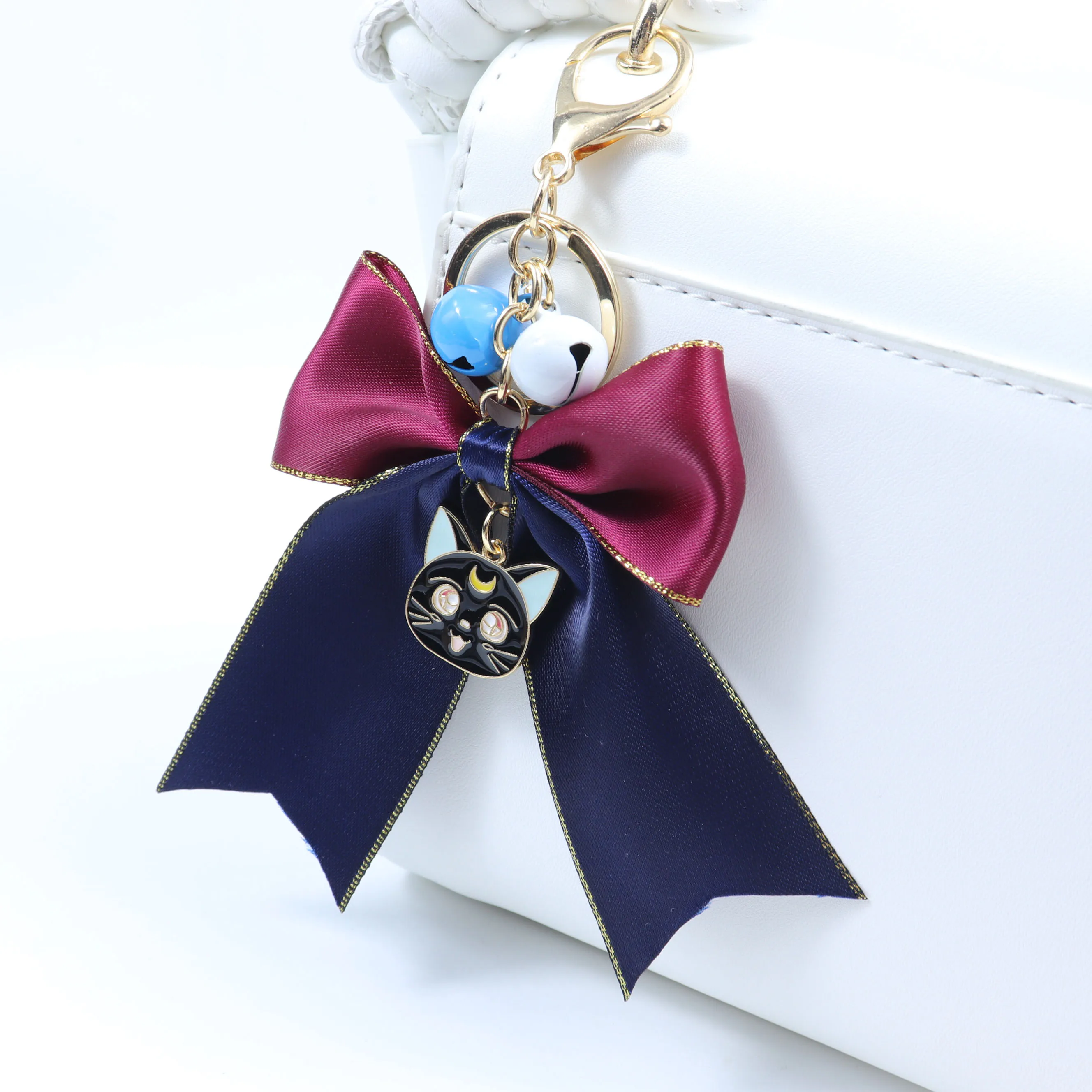 

DIY Ribbon Bowknot Keychain Cute Luna Cat Keyrings Key Chains Wallet Women's Handbag Bags Keyholder Car Key Buckle Jewelry Gift