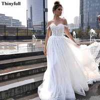 thinyfull simple lace wedding dresses boho off the shoulder beach bride party gowns princess plus size bridal dress custom made