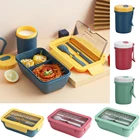 Портативный Ланч-бокс для микроволновки, коробка бэнто с ложками для еды, пластиковый контейнер для хранения еды, отсеки для детей