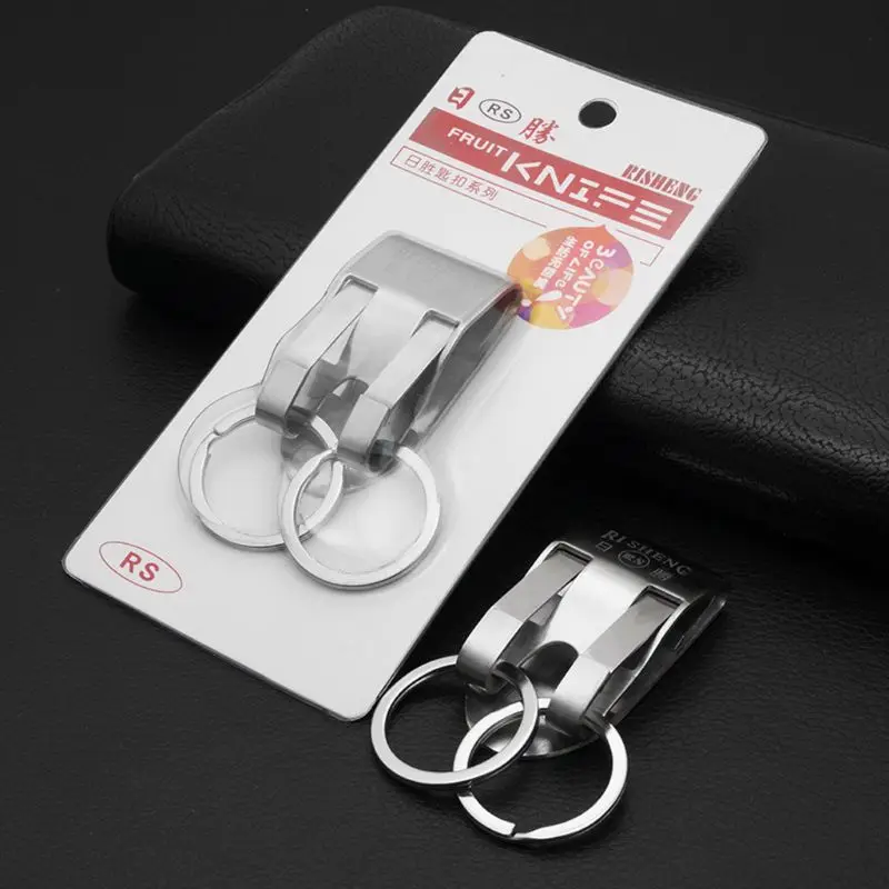 

Stainless Steel Keyring Security Clip On Heavy Duty Belt Key Clip Belt Keychain 2 Detachable Keyrings Belt Key Holder HX6F