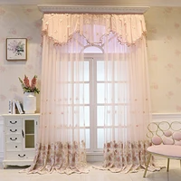 pink brilliant peony embroidered window screen tulle curtains for villa bedroom high end valance with colorful beads lace drapes