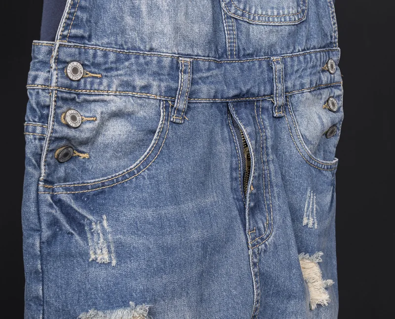 Summer Men's Hole Denim Shorts Straight Bib Jeans Jumpsuits Casual High Quality Hip-Hop Streetwear Tattered Blue Overalls Pants