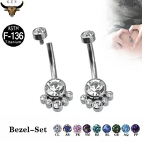 astm f136 titanium navel curves bellybutton ring barbell drop dangle belly button piercing cz stone navel rings body jewelry