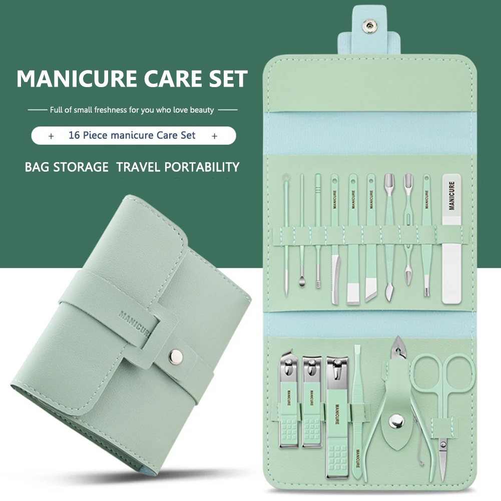 

16 pcs Manicure Cutters Nail Clipper Set Household Stainless Steel Ear Spoon Nail Clippers Pedicure Nail Scissors Grooming Kit