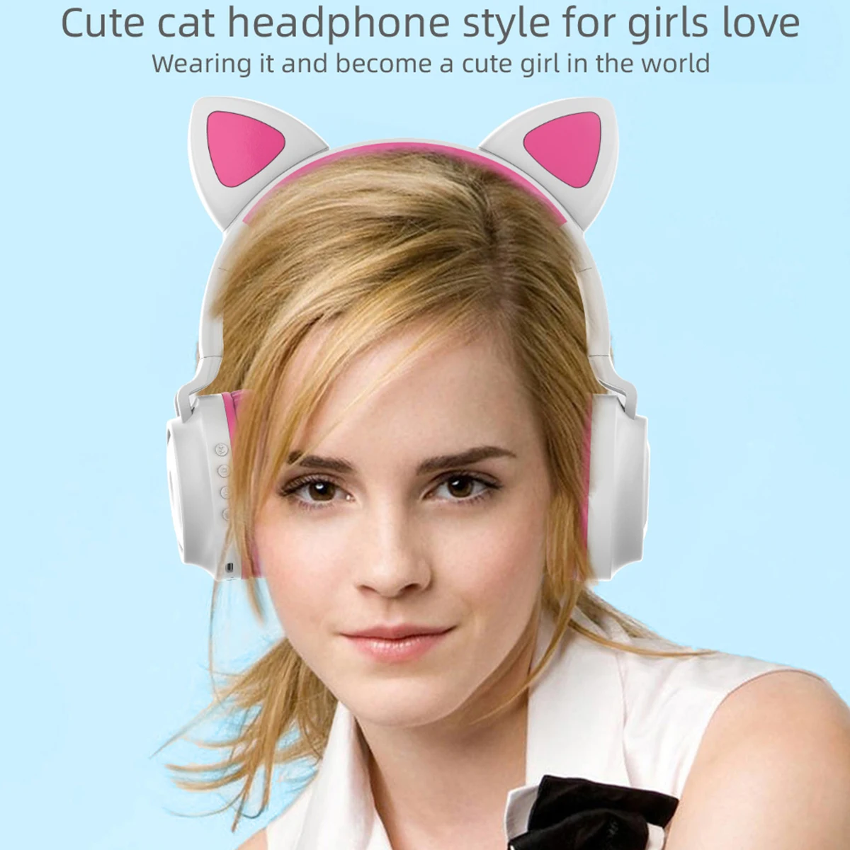 

Wireless Earphone Cat Ear Headphone Folding Earphones BT Headset Headphones With Microphone And Light 200h 20Hz-22KHz