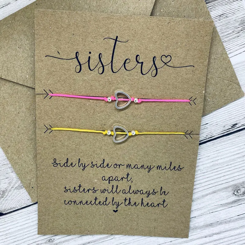 Браслеты 2 шт./компл. браслеты с подвесками в виде сердца сестры цитаты желания