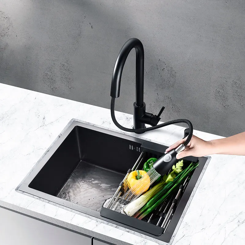 Черная кухонная раковина с одной чашей под счетчиком для овощей маленькая