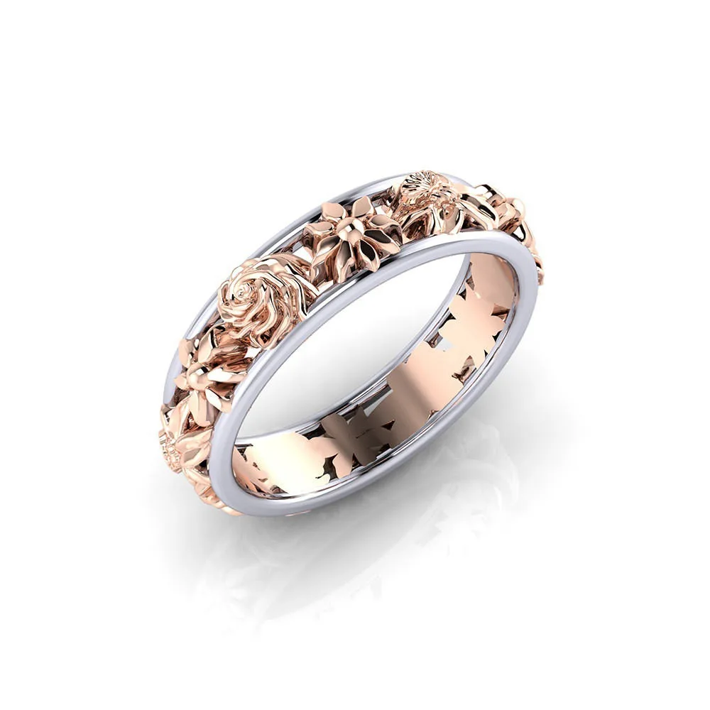 

Cute Male Female Hollow Flower Ring Rose Gold Silver Color Engagement Ring Luxury Dainty Thin Wedding Rings For Women Men