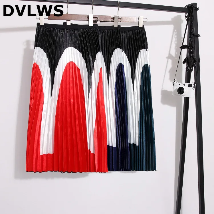 Женская атласная плиссированная юбка длинная трапециевидная в Корейском стиле 4
