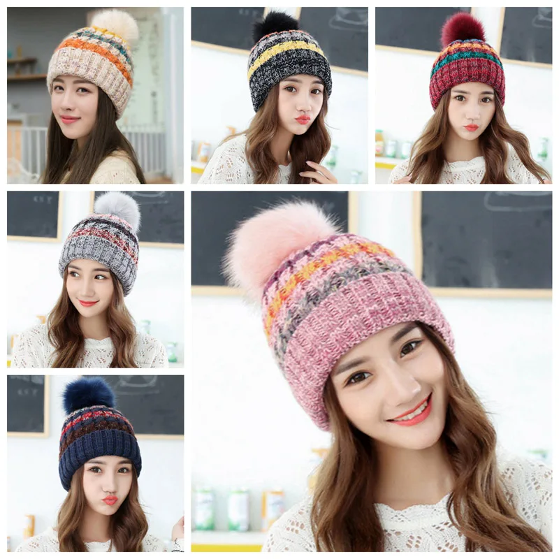 

Woman Winter Hats Fashion Woolen Hat Sweet Girl Hat Color Matching Knitted Woolen Hat For Female Warm Knitted Hat