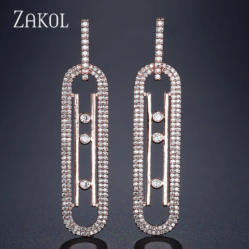 ZAKOL модные роскошные круглые висячие серьги с кубическим цирконием, длинные висячие серьги для элегантных женщин, свадебные ювелирные изделия FSEP2140