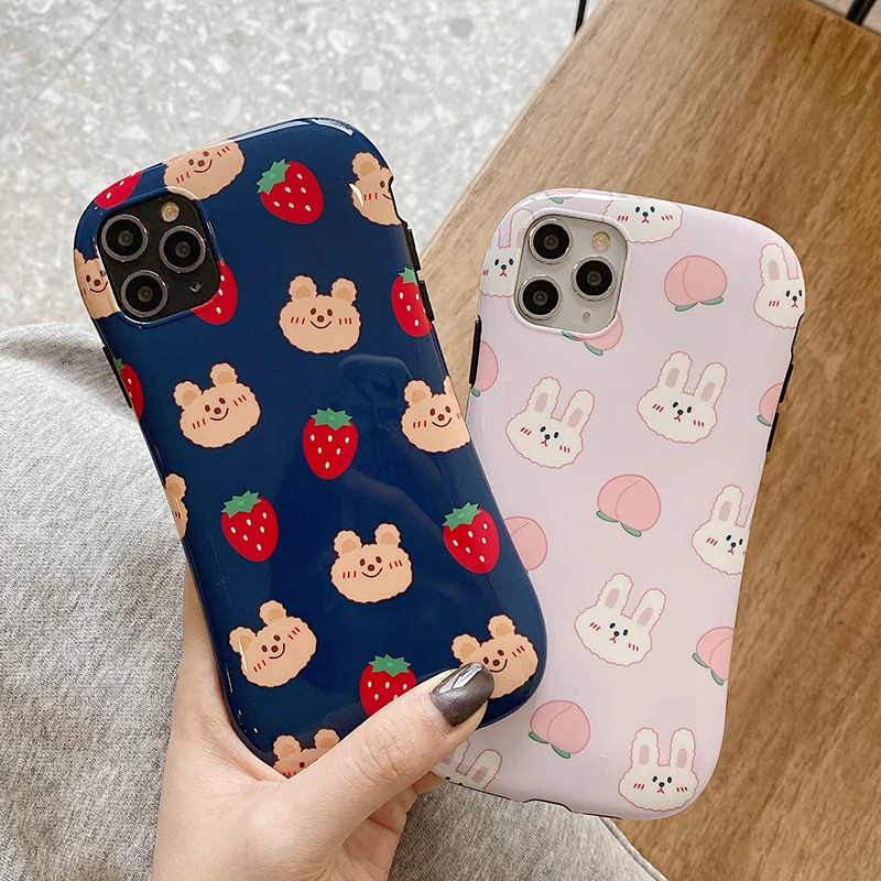 

Cute Strawberry Case For IPhone 11 Cover with Cute Animals Rabbit Phone Cases For iPhone 8 7 Coques For iPhone XS MAX XR X Capa