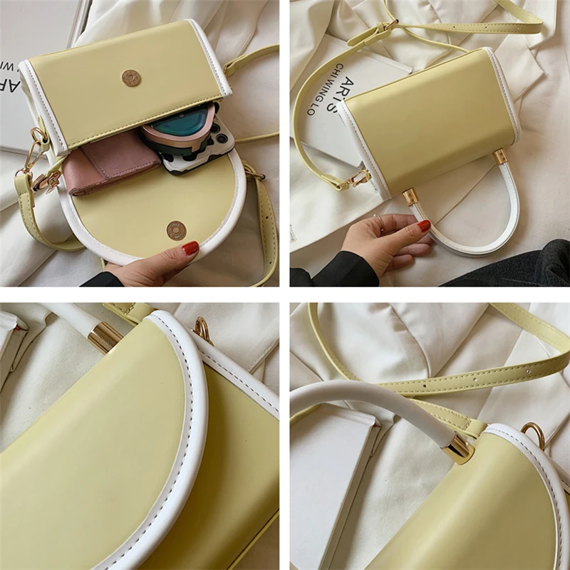 

Summer Stylish Two Tone Small Top Handle Bags For Women Luxury Brand High Quality Tote PU Leather Girls Shoulder Crossbody Bags