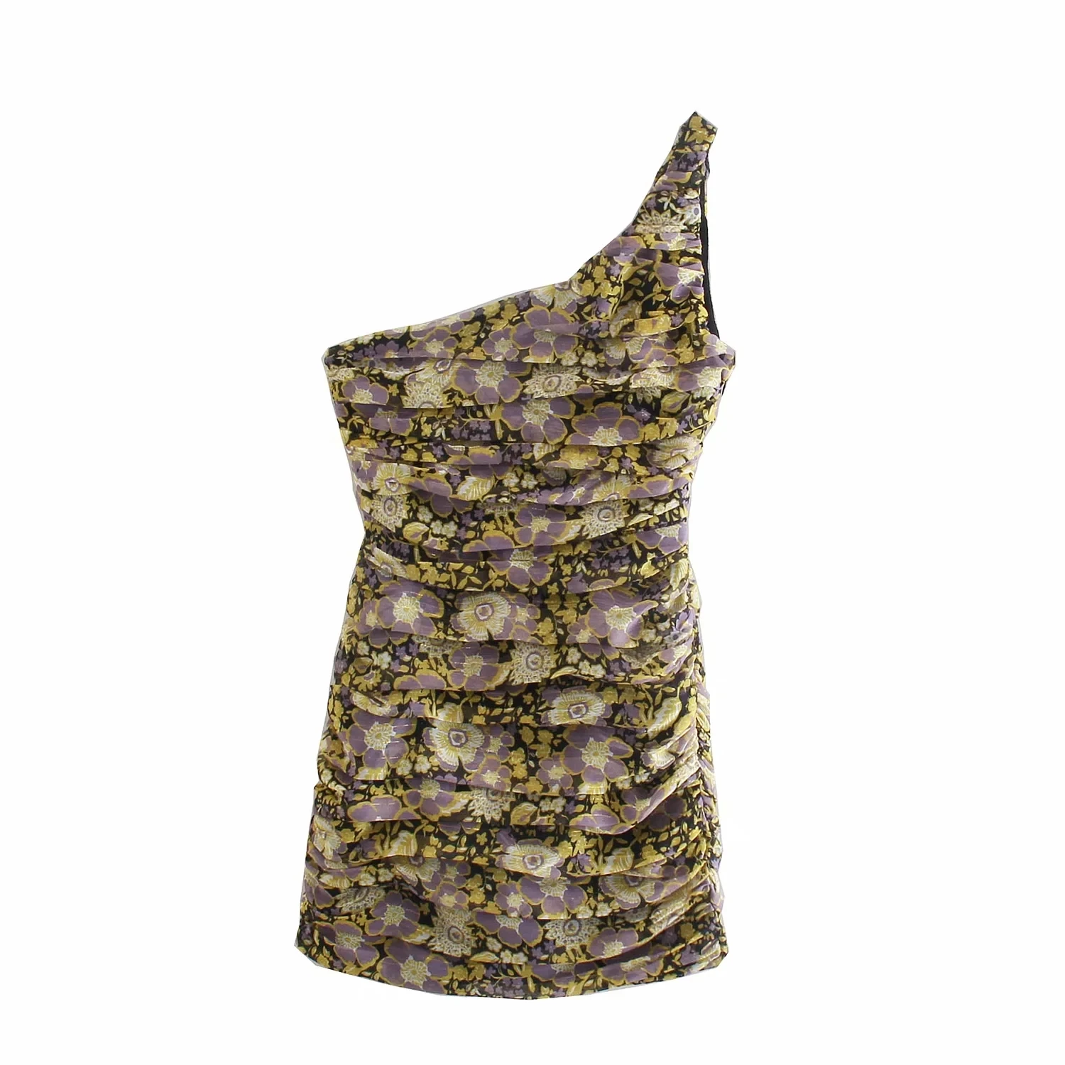 

Elegant Women Summer Mini Dress 2021 New Casual Floral Print One Shoulder Sleeveless For Party Girls Zipper Outerwear