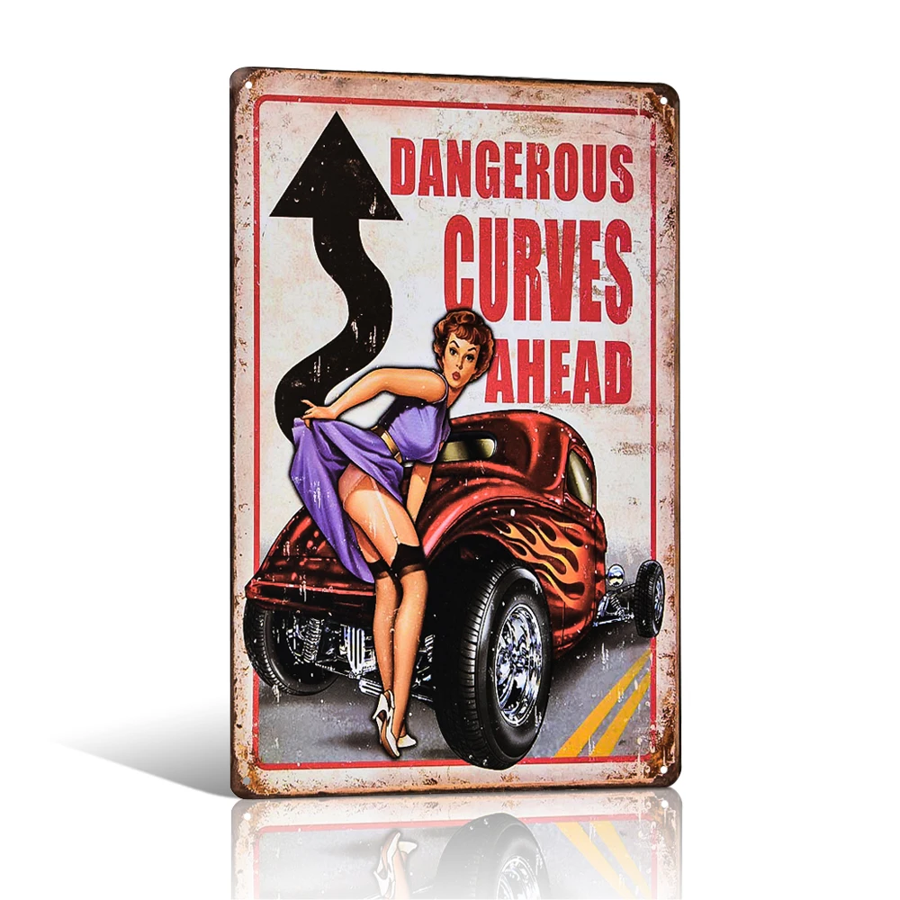 Metal Tin signs " Dangerous Curves Ahead " With Striking, Home Decor, Man Cave , Metal Craft Wall Painting