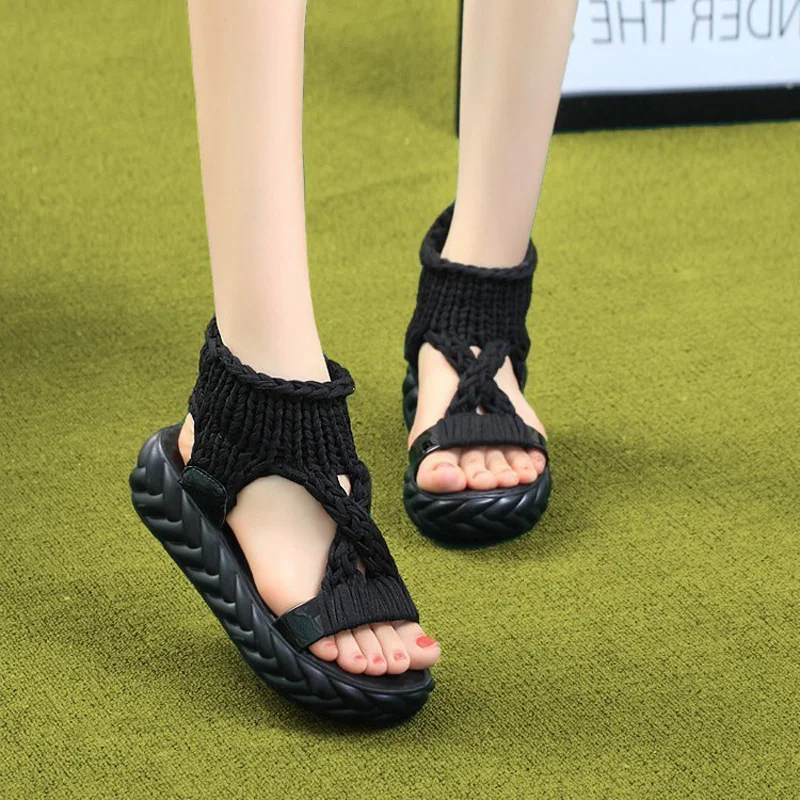 

2021 Sandals All-Match Clogs Wedge Ladies Shoes Summer Med Strappy Heels Muffins shoe Suit Female Beige Espadrilles Platform New