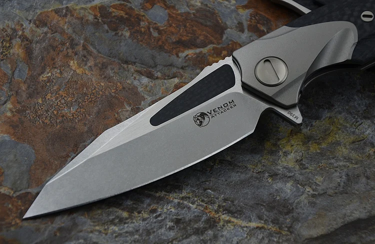 Кевин Джон Веном атакующий складной шарикоподшипник Флиппер нож M390 титановый углеродный волоконный походный охотничий нож инструменты для выживания на открытом воздухе - Цвет: Stone wash