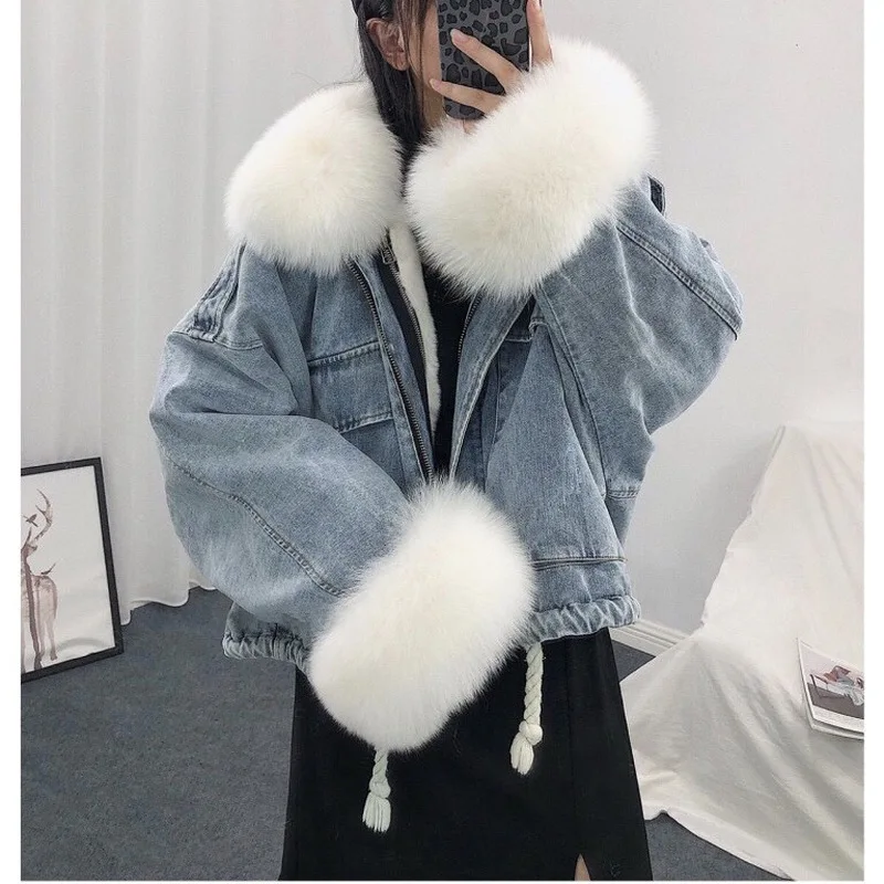 

2021 Warm Bomber Women's Winter Jacket Coat Female Jeans Jacket Basic Ladies Top Windbreaker Denim Jackets Overcoat Plus Size