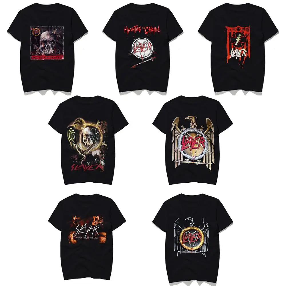 

2020 New SLAYER T Shirt Men/Women Summer 100% Cotton Tshirt Short Sleeve Black Tops T-shirts Rock Style,Graphic short sleeve Top