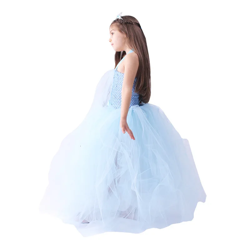 Костюм Эльзы для девочек синее платье Снежной королевы с длинным шлейфом