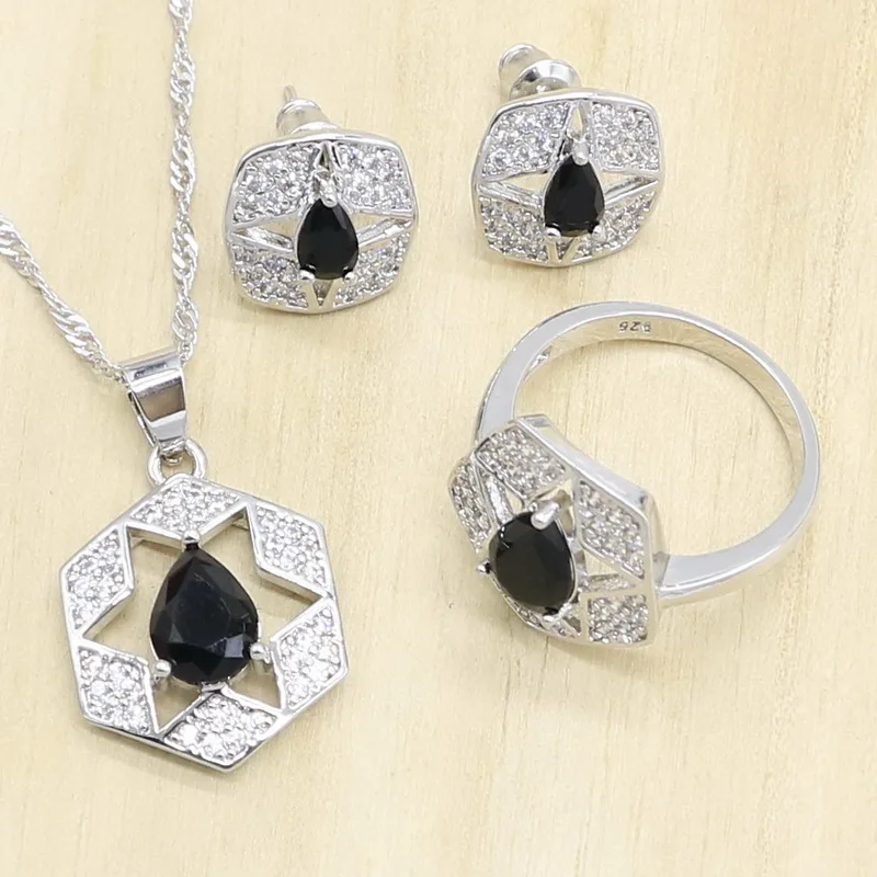 Женский комплект украшений серебряного цвета набор из сережек кольца и ожерелья