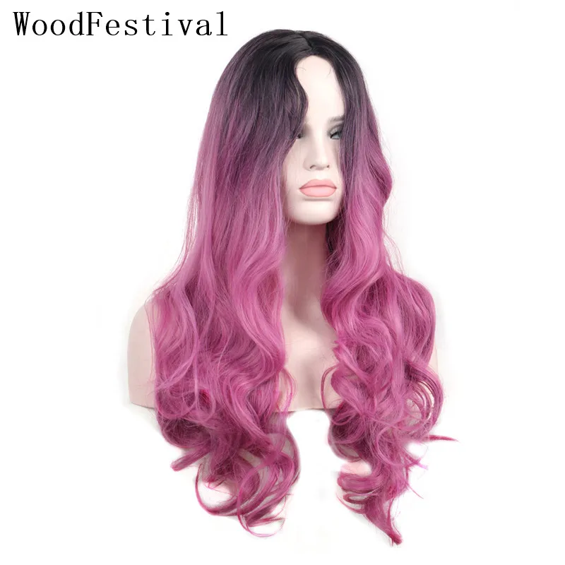 

Парик WoodFestival для женщин, Длинные Синтетические волосы для косплея, волнистые волосы с эффектом омбре, черный, красный, серый, зеленый, розовы...