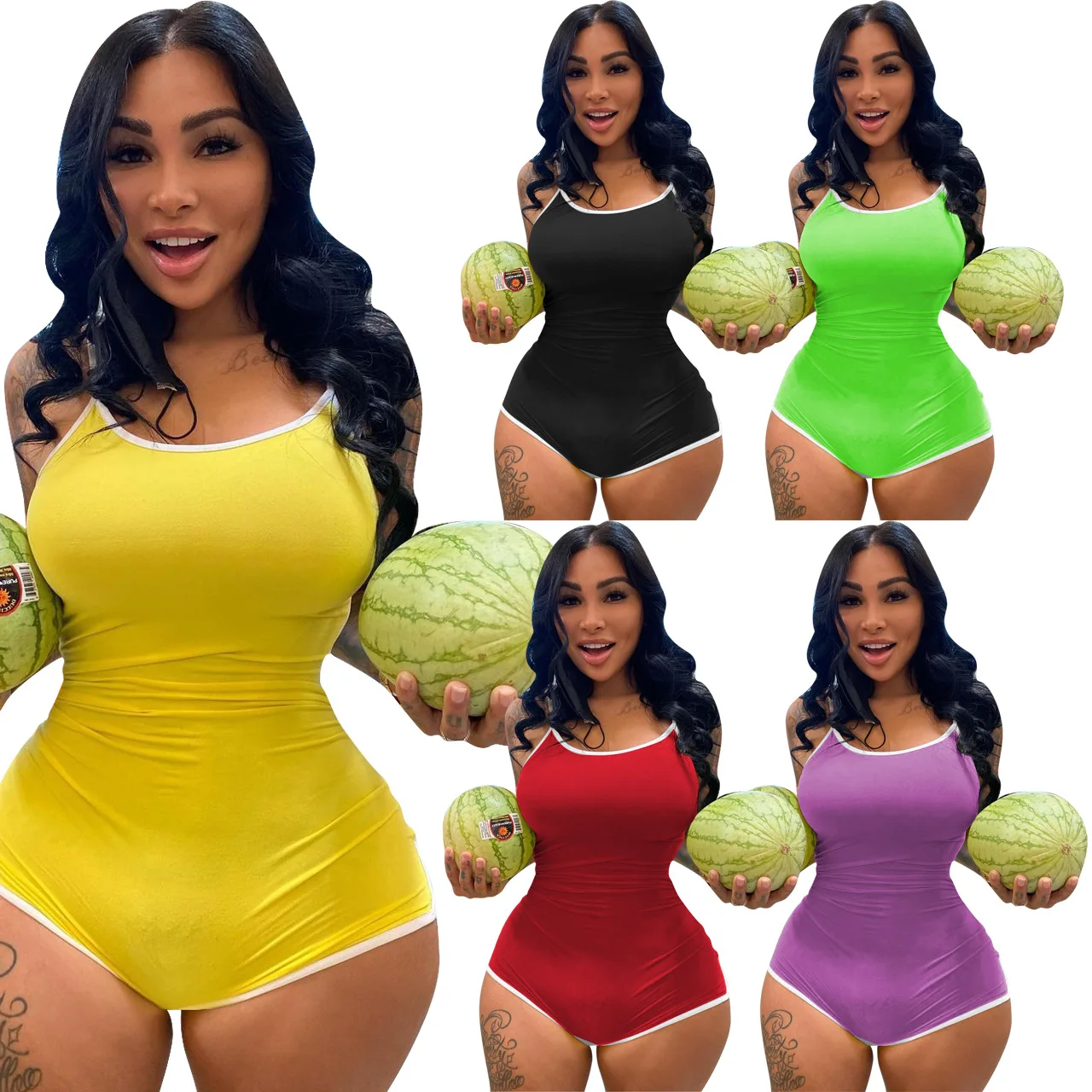 

Women Jumpsuit Sleeveless Solid Color Sexy Tight Short Pants Elastic Summer New Slimming Jumpsuit