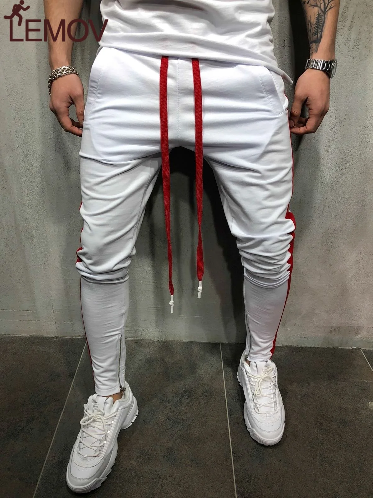 Мужские спортивные брюки LEMOV длинные брюки-шаровары с полосками сбоку