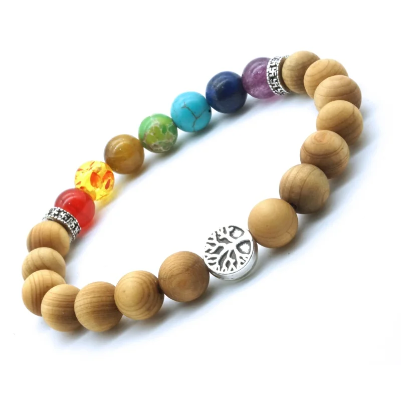 Будда Древо Жизни 7 Чакра 8 мм Красочные Каменные деревянные бусины ароматерапия