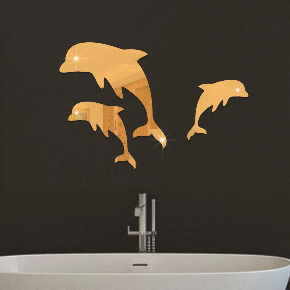 3 шт./компл. гладкие зеркальные наклейки с дельфинами акриловые 3D на стену