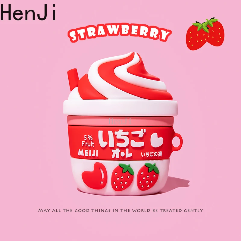 3D чехол для наушников AirPods симпатичная бутылка с клубничным Молоком Для Apple Airpods pro