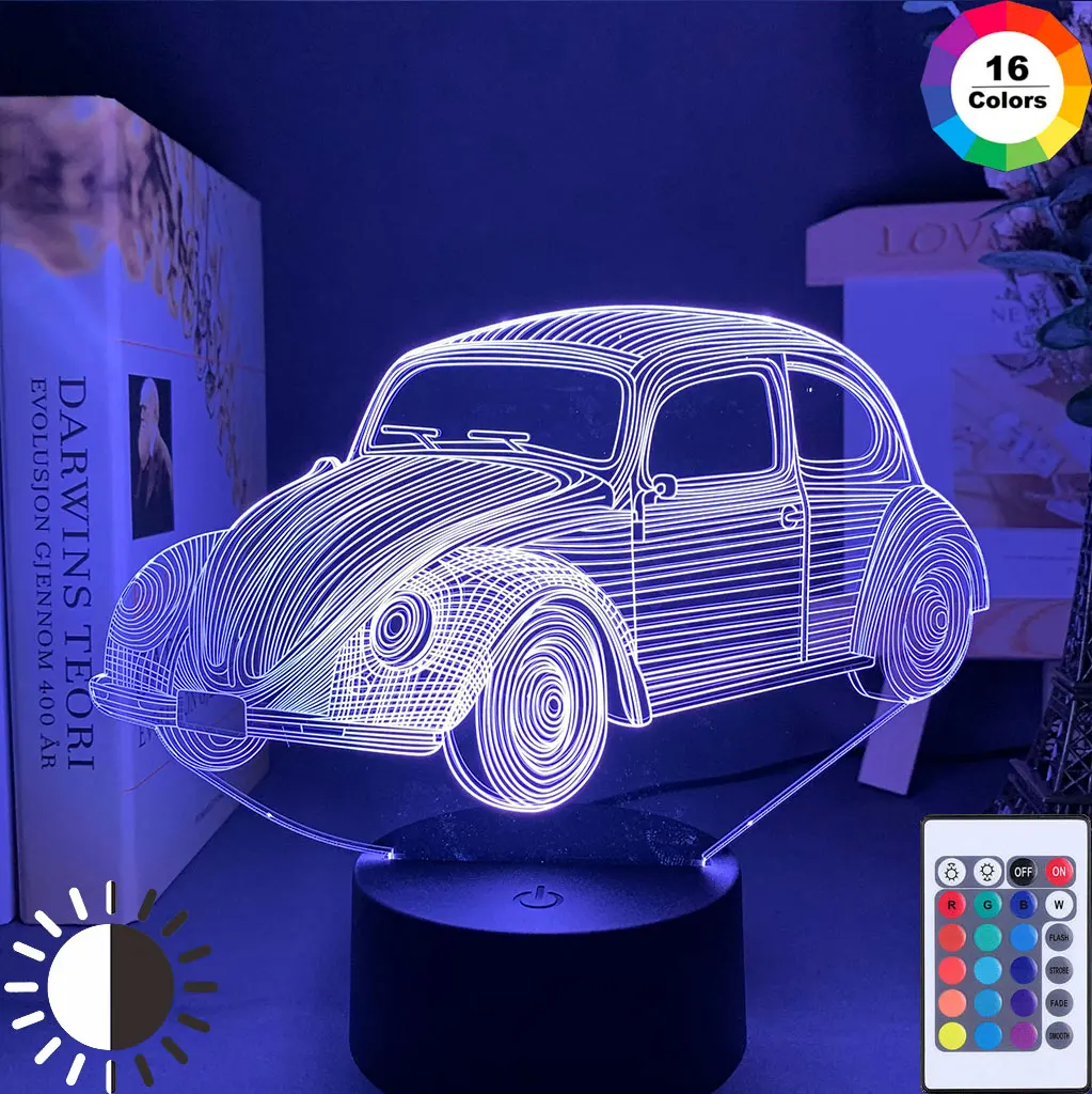 

Акриловая 3D лампа, модель Volkswagen Beetle, Красочный ночник для детей, декор для детской спальни, питание от батарейки, светодиодный светильник