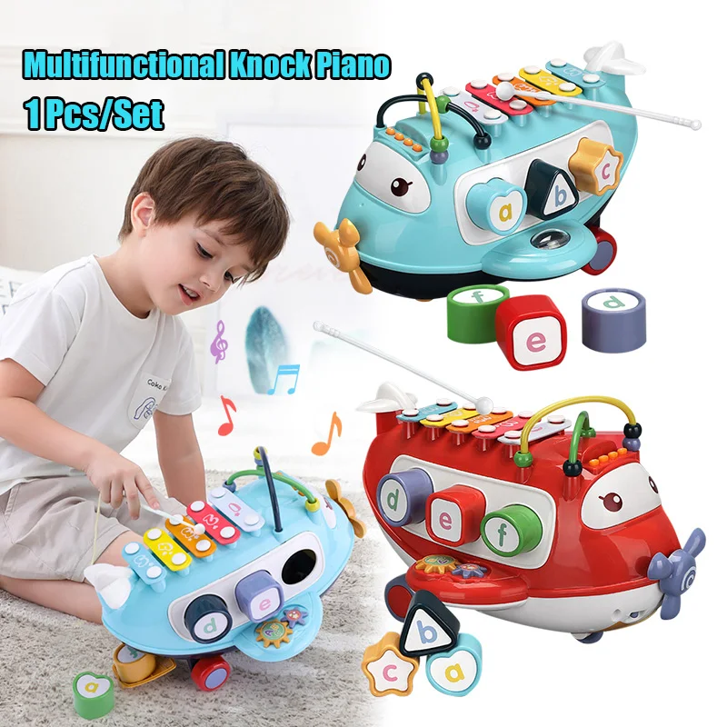 

Multifunctional Knock Piano Music Light Sliding Aircraft Shape Early Education Toys for Kid YH-17