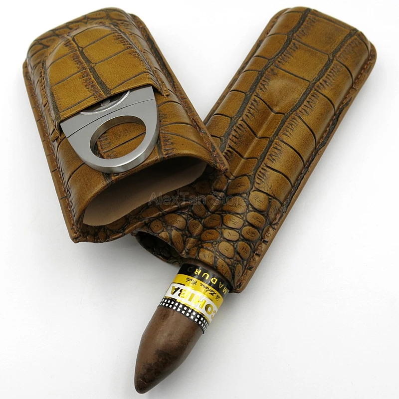 COHIBA бизнес 2 трубки с крокодиловым узором кожаный чехол для сигар дорожная кожа