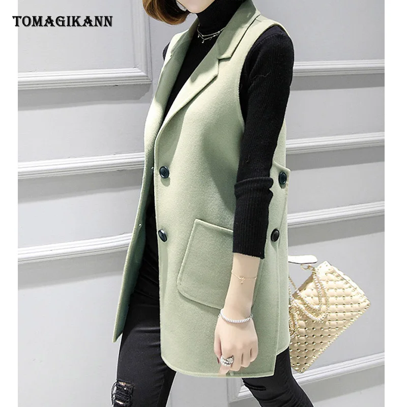 Шерстяной женский жилет 2020 весенний однотонный с боковыми пуговицами и